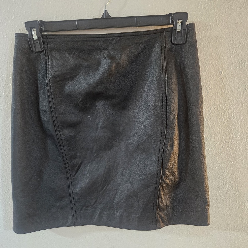 Vintage Brandon Thomas 100% Genuine Black Leather Mini Skirt Size 13/14